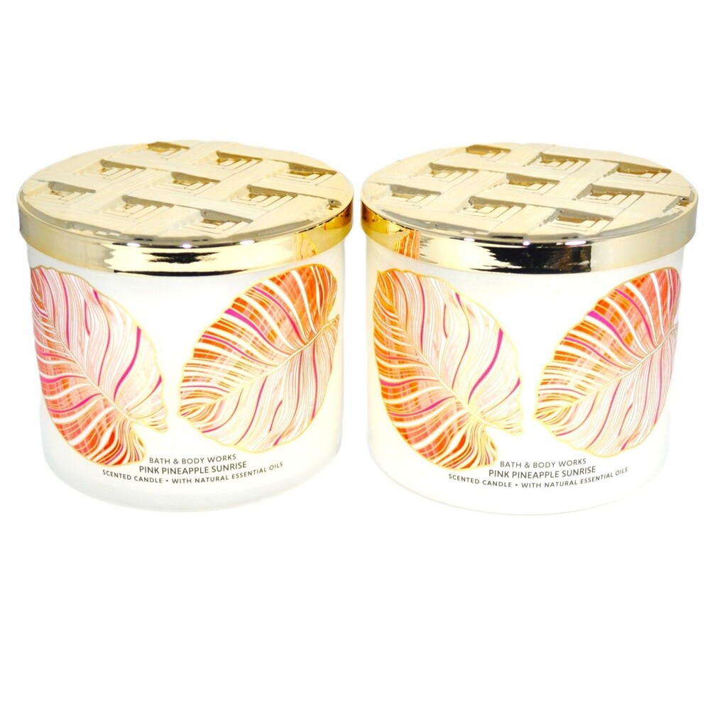 Bath & Body Works 3 Wick Candle PINK PINEAPPLE SUNRISE X2